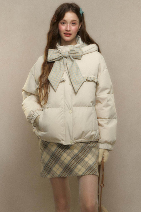 Cropped Bow Puffer Jacket - My Store