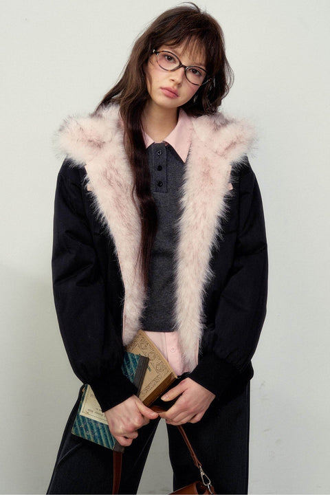 Reversible Black and Pink Warm Fur Coat - My Store