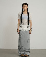 Music Note Pattern Banded Long Skirt (2color)