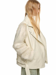 Fur Panel Quilted Moto Jacket - My Store