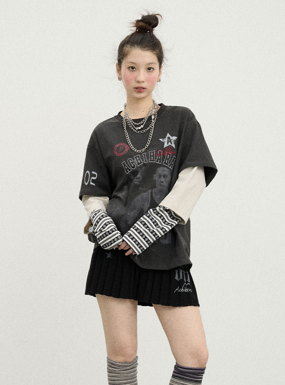 Spring Print Basketball Layered Top (3color)