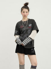 Spring Print Basketball Layered Top (3color)