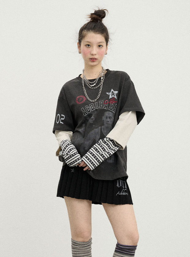 Spring Print Basketball Layered Top (3color)
