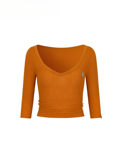 Knit V-neck 5/6 Sleeve Top