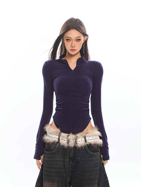 Zip Front Long Sleeve Collared Running Top