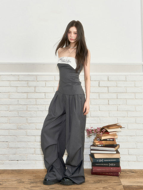 Short Patchwork Irregular Bustier & Pants Set