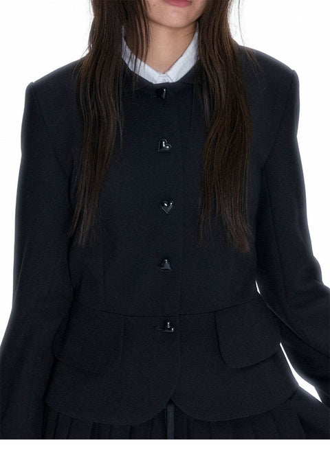 Necy Black Round Heart Button Suit Jacket - My Store