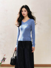 Blue V-Neck Sweater Top - My Store