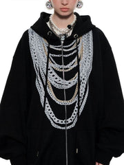 Black & White Oversized Chain Print Hoodie - My Store