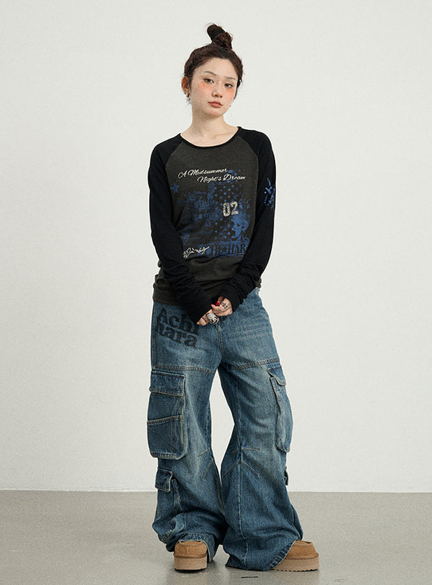 Logo Wide Denim Cargo Jeans