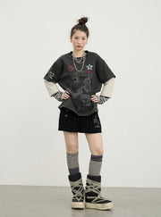 Spring Print Basketball Layered Top (3color)