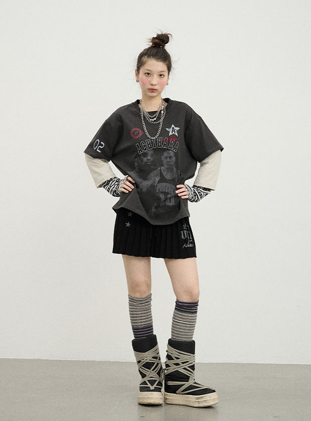 Spring Print Basketball Layered Top (3color)