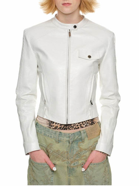 Slim Stand Collar Leather Jacket - My Store