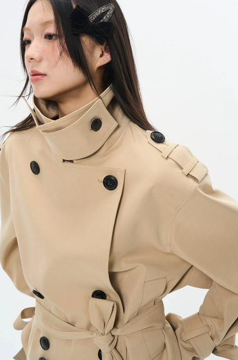 Overlapped Cropped Trench Coat with Belt