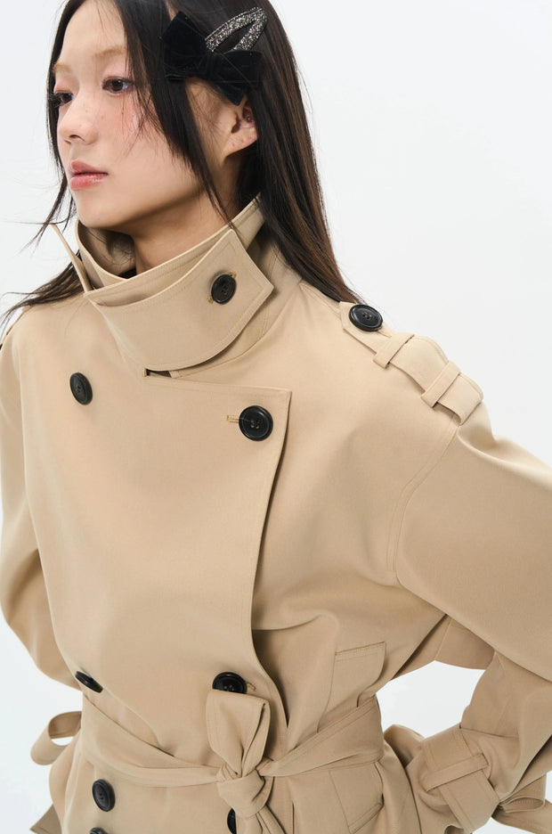 Overlapped Cropped Trench Coat with Belt