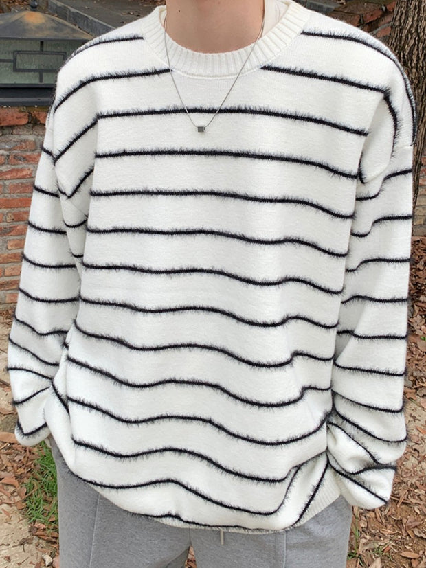 Black and White Striped Knit Top