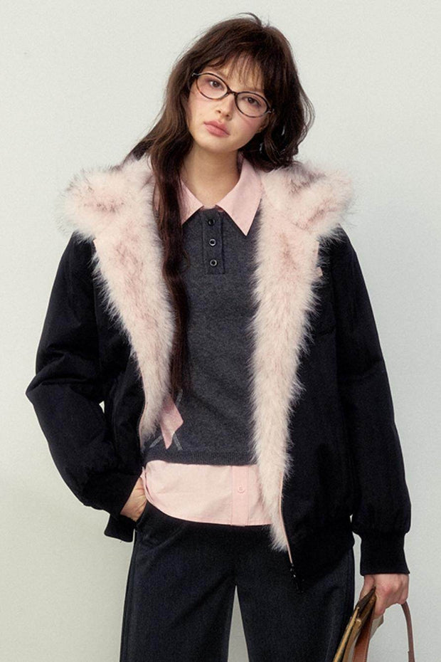 Reversible Black and Pink Warm Fur Coat - My Store