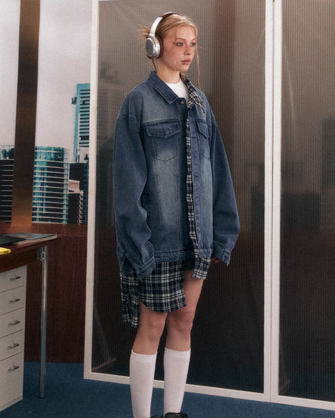 Denim Jacket Layered Check Shirt