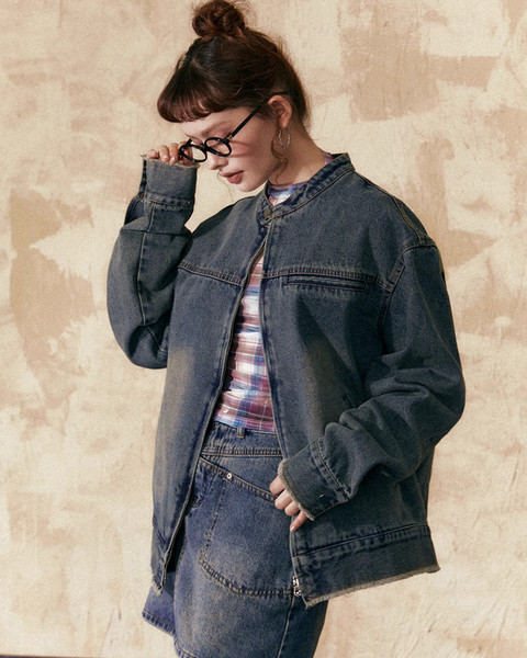 Collarless Denim Jacket