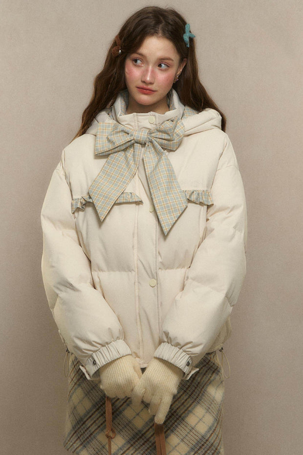 Cropped Bow Puffer Jacket - My Store