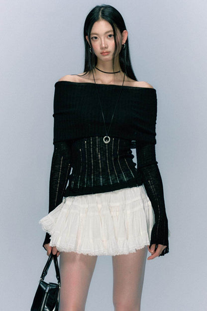 Cutout Knit Long Sleeve Top - My Store
