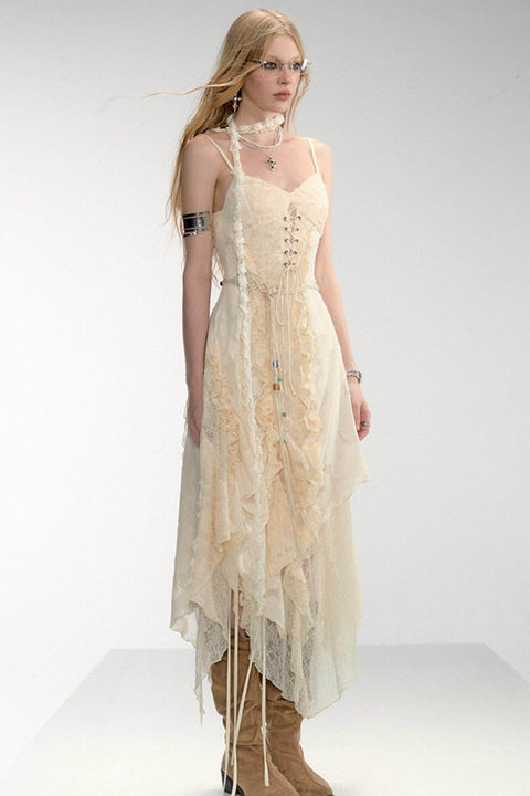 Lace Patchwork Drawstring Dress - My Store