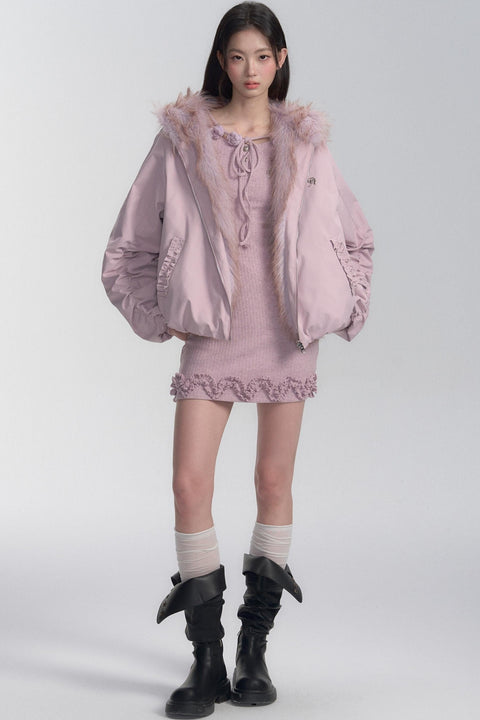 Hooded Plush Reversible Coat