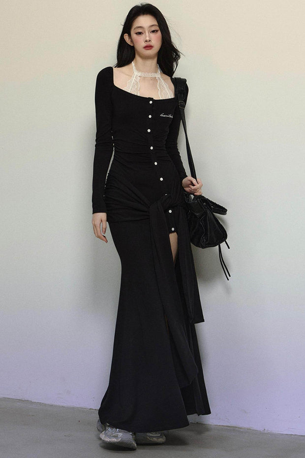 Royal Style Knitted Slit Long Dress - My Store