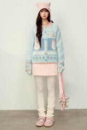 Blue Fair Isle Plush Sweater Jacket - My Store