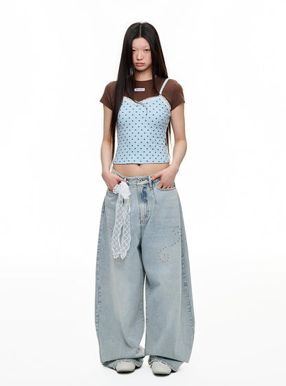 Dot Lace Layered Two-Piece T-Shirt