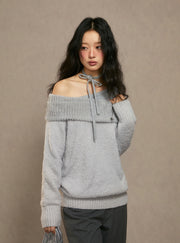 One-Shoulder Gray Blue Knitted Top (2color)