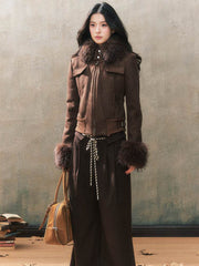 Fur Collar Hooded Shearling Jacket - My Store