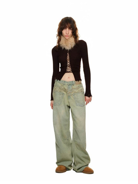 Distressed Washed Green Wide-Leg Jeans - My Store