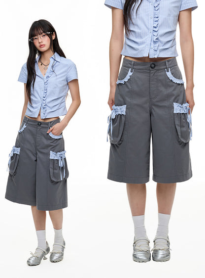Stripe Pleated Two Layer Shorts & Pants Set