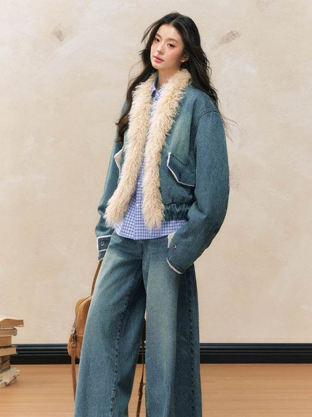 Denim Fur-Trimmed Jacket - My Store