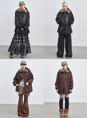 Fur Hood Quilting Half Jumper Jacket (2color)