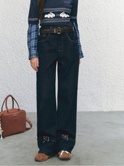 Embroidered Wide-Legged Flared Denim Pants