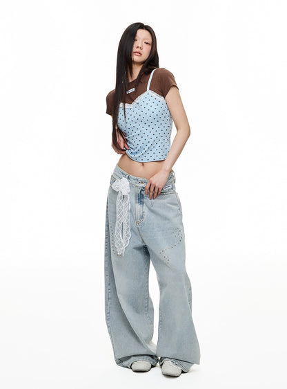 Dot Lace Layered Two-Piece T-Shirt