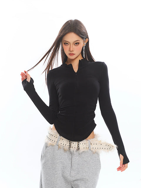 Zip Front Long Sleeve Collared Running Top