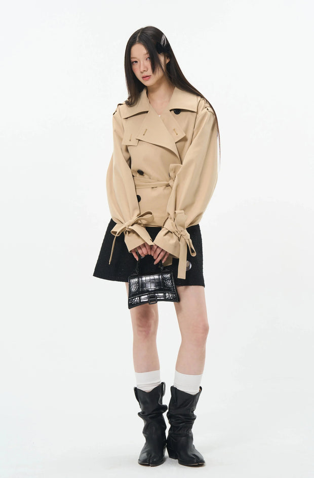 Overlapped Cropped Trench Coat with Belt