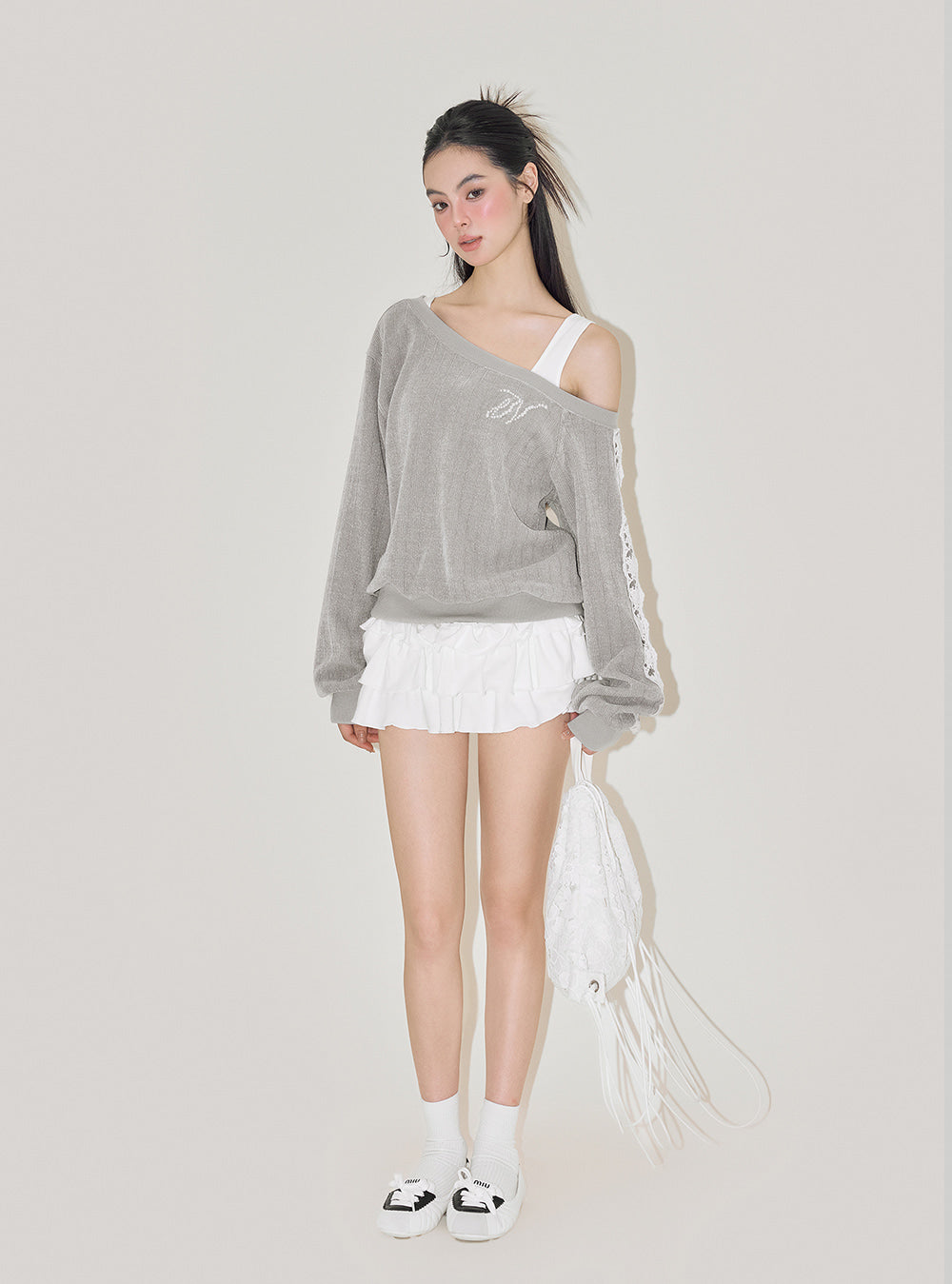 Lace Chenille Hollow Long-Sleeved Top