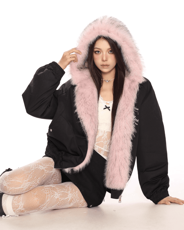 Reversible Pink Fur Jacket - My Store