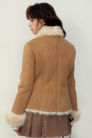 Khaki Pink Fur Integrated Jacket - My Store