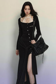 Royal Style Knitted Slit Long Dress - My Store