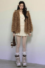 Rabbit Fur Hooded Plush Coat - My Store