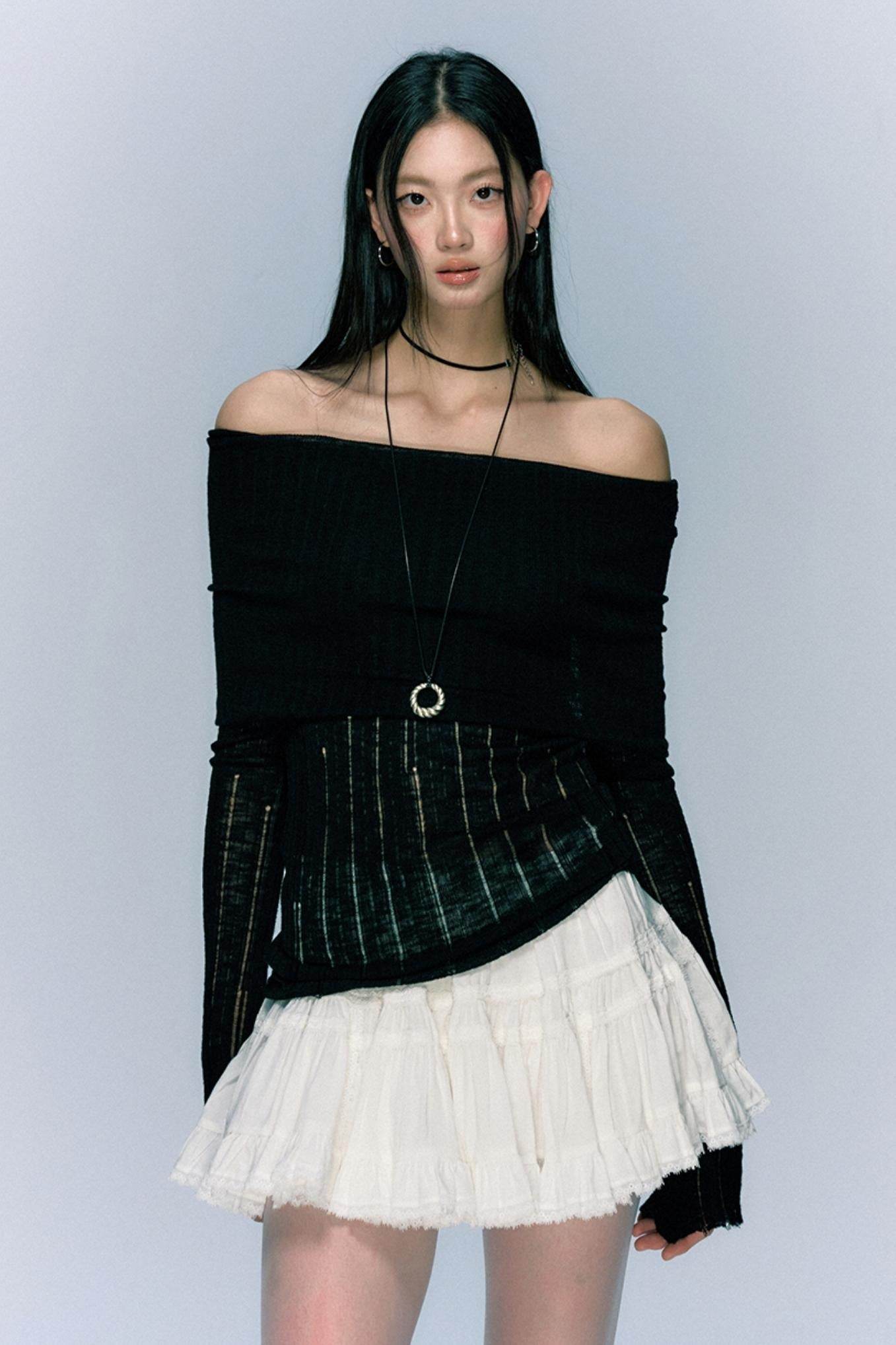 Cutout Knit Long Sleeve Top - My Store