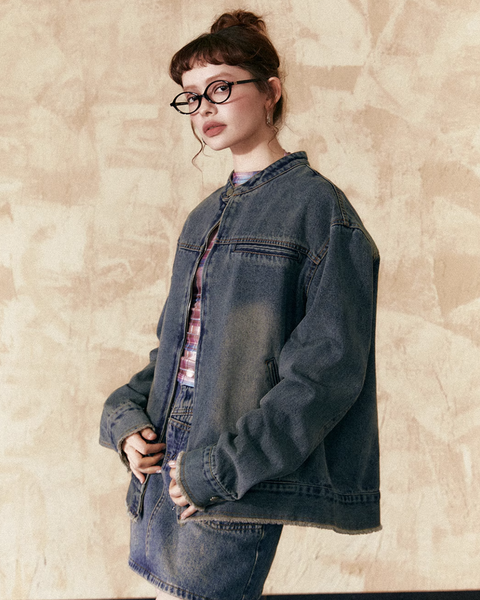 Collarless Denim Jacket