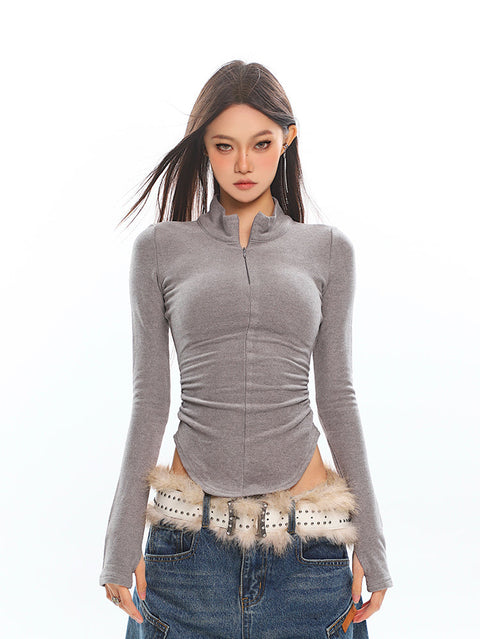 Zip Front Long Sleeve Collared Running Top