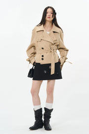 Overlapped Cropped Trench Coat with Belt