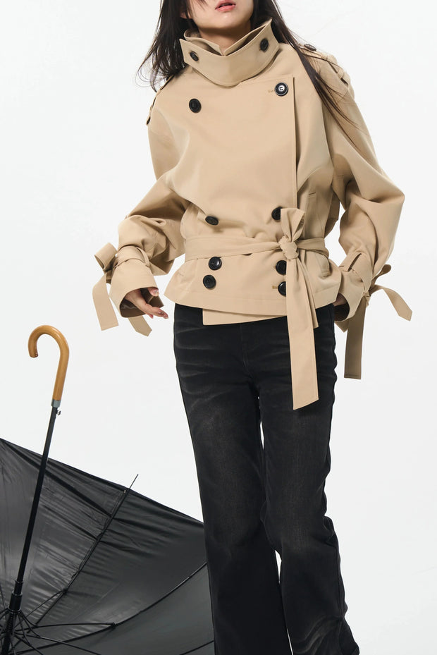 Overlapped Cropped Trench Coat with Belt